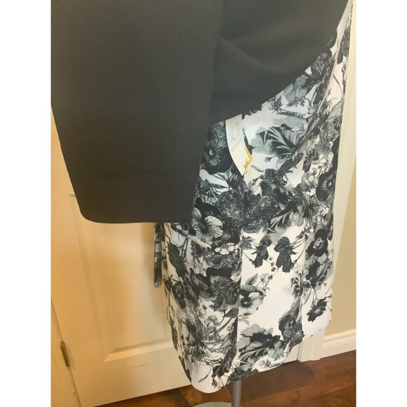 T Tahari Black & White Floral Notch Collar Single Button Blazer, Size 12 - Picture 6 of 10
